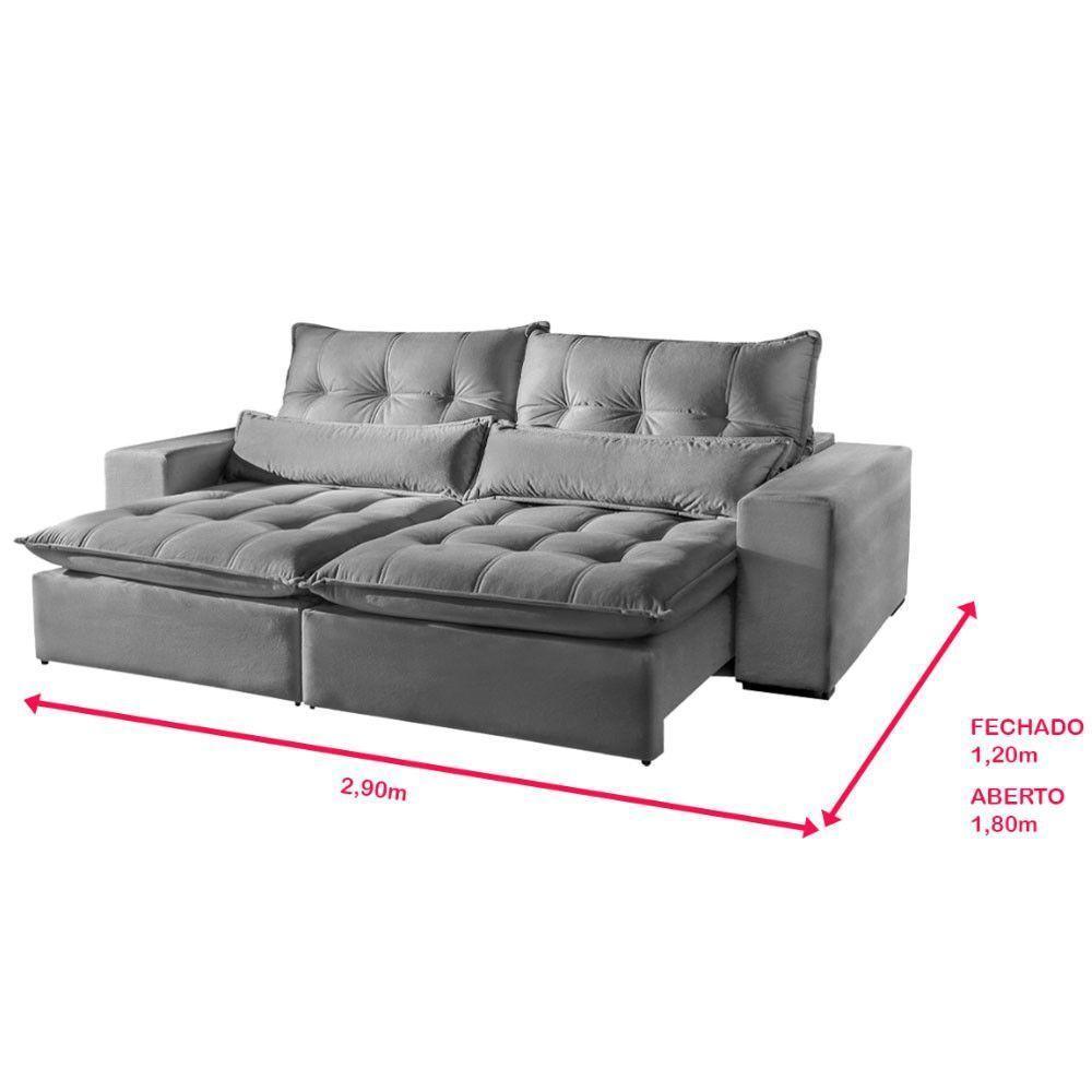 Sofá 5 Lugares Máximo Retrátil E Reclinável 2,90M Suede Cinza Claro Cinza Claro - 5