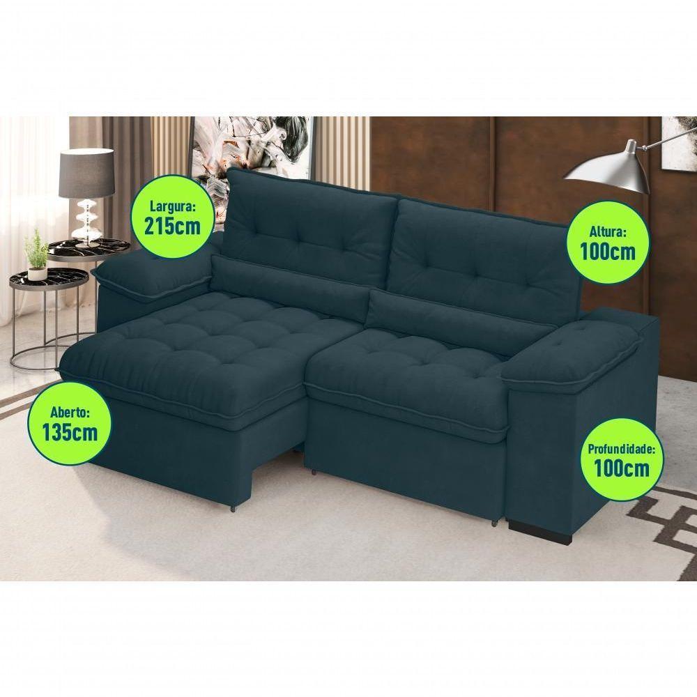 Sofá Arezzo Retrátil/reclinável 4 Lugares Suede Petróleo 2,15m - Xflex Sofás - 4