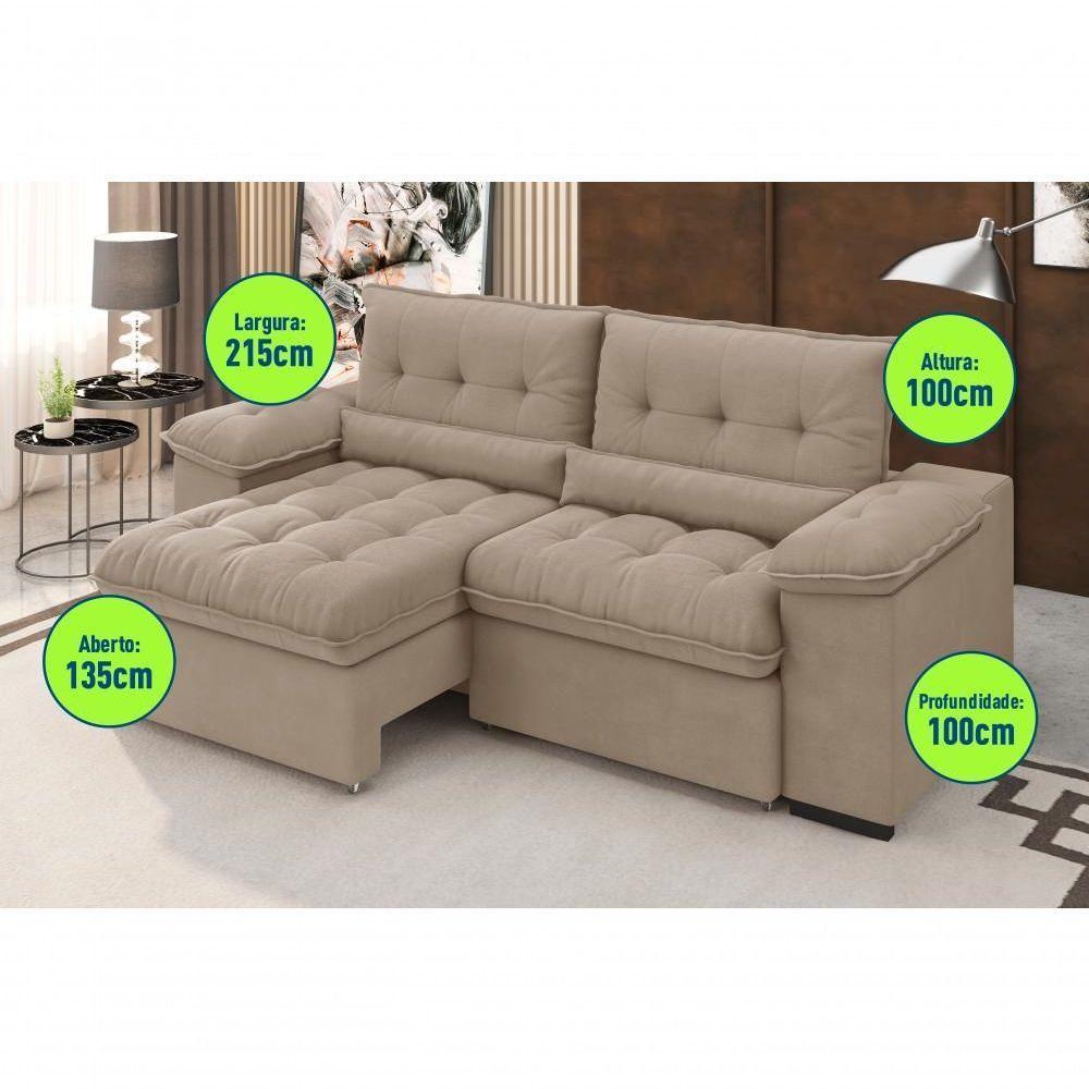 Sofá Arezzo Retrátil/reclinável 4 Lugares Suede Cappucino 2,15m - Xflex Sofás - 3