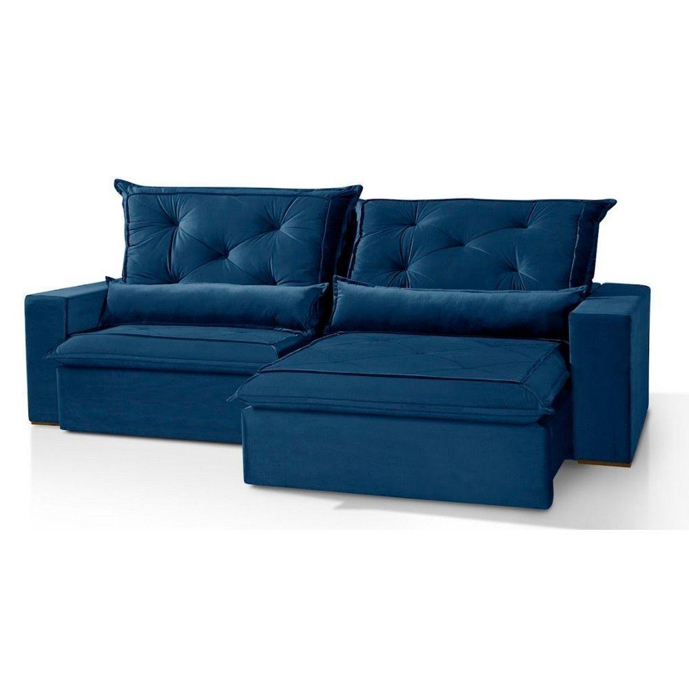 Sofá 6 Lugares Florianópolis Retrátil e Reclinável Com Molas e Espuma Soft Azul - 1