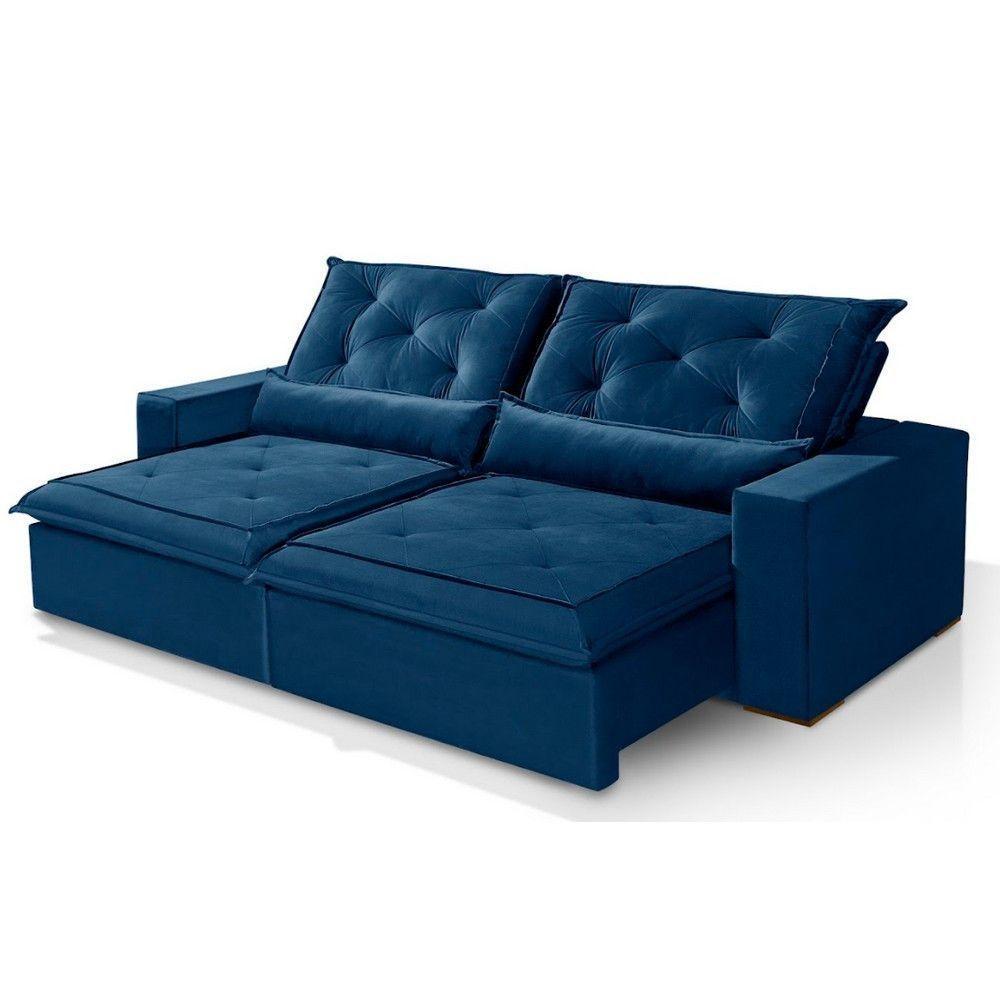 Sofá 6 Lugares Florianópolis Retrátil e Reclinável Com Molas e Espuma Soft Azul - 4