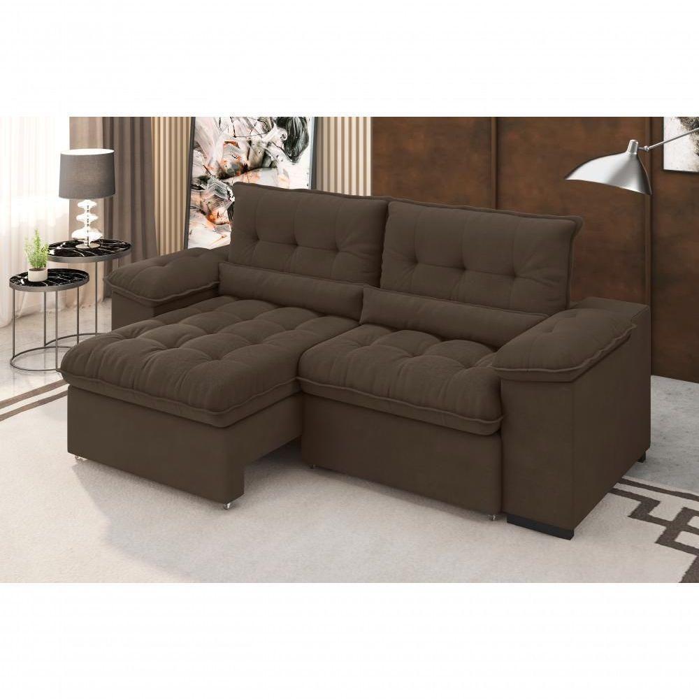 Sofá Arezzo Retrátil/reclinável 4lugares Suede Marrom 2,15m - Xflex - 2