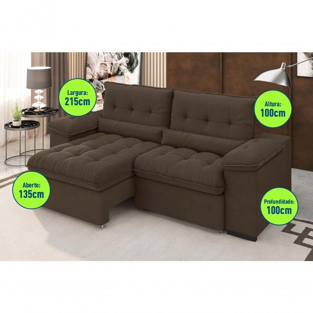 Sofá Arezzo Retrátil/reclinável 4lugares Suede Marrom 2,15m - Xflex - 3