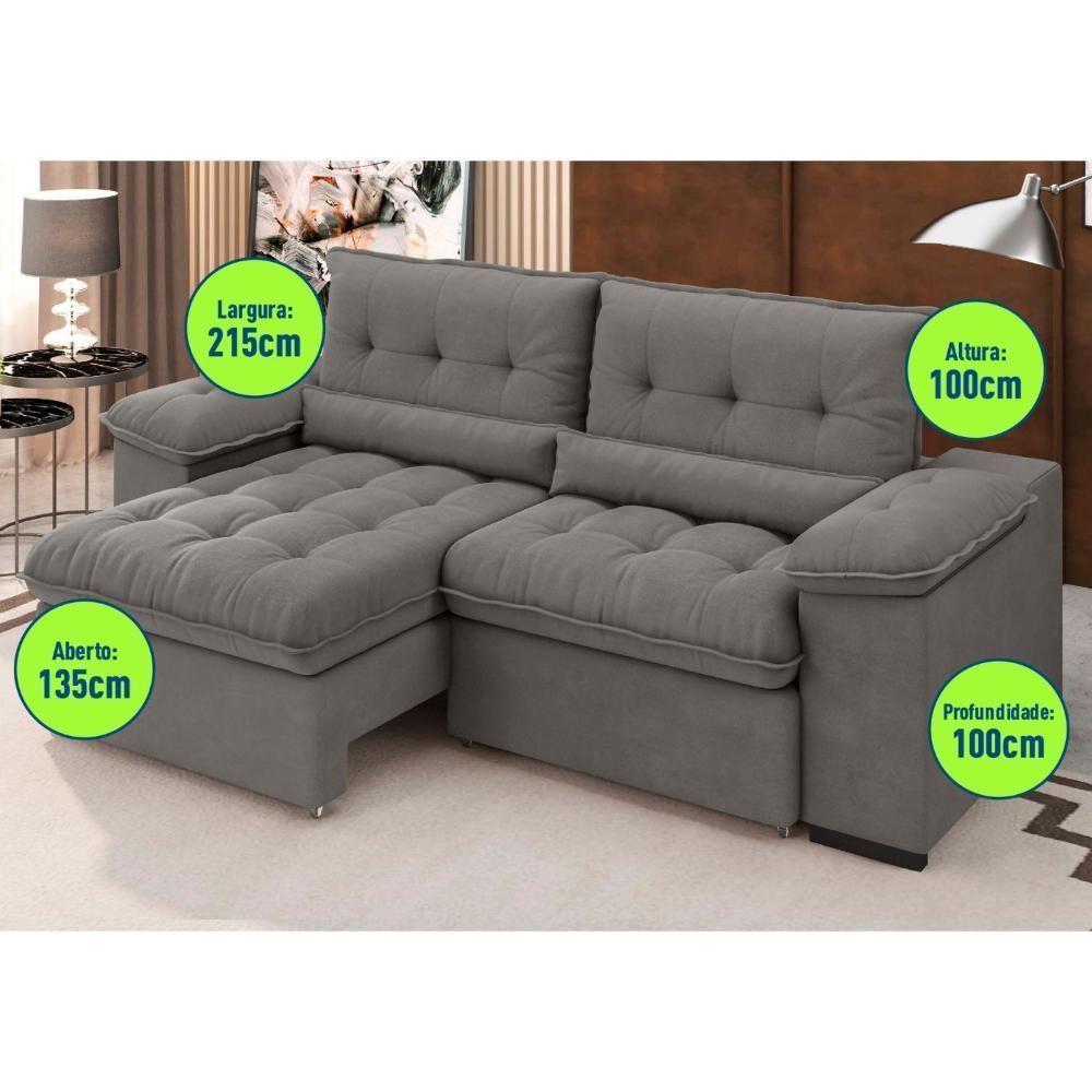 Sofá Arezzo Retrátil/reclinável 4 Lugares Suede Cinza 2,15m - Xflex Sofás - 5