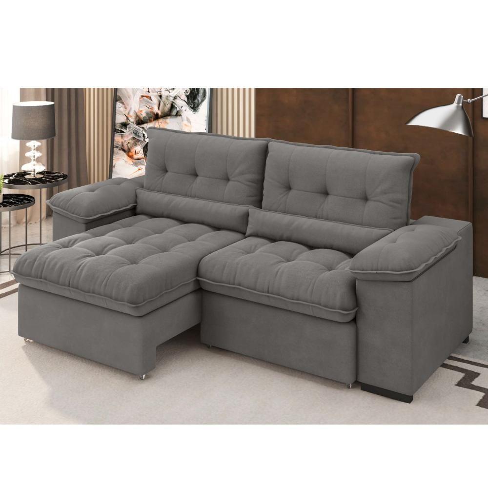 Sofá Arezzo Retrátil/reclinável 4 Lugares Suede Cinza 2,15m - Xflex Sofás - 4