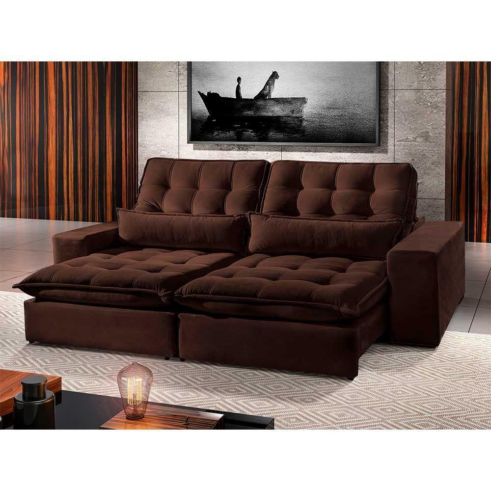 Sofá 5 Lugares Retrátil E Reclinável Bruna 2.90m Veludo Móveis Mix Marrom - 1