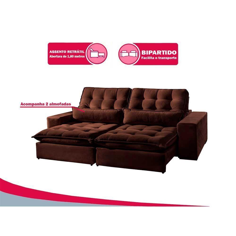 Sofá 5 Lugares Retrátil E Reclinável Bruna 2.90m Veludo Móveis Mix Marrom - 4