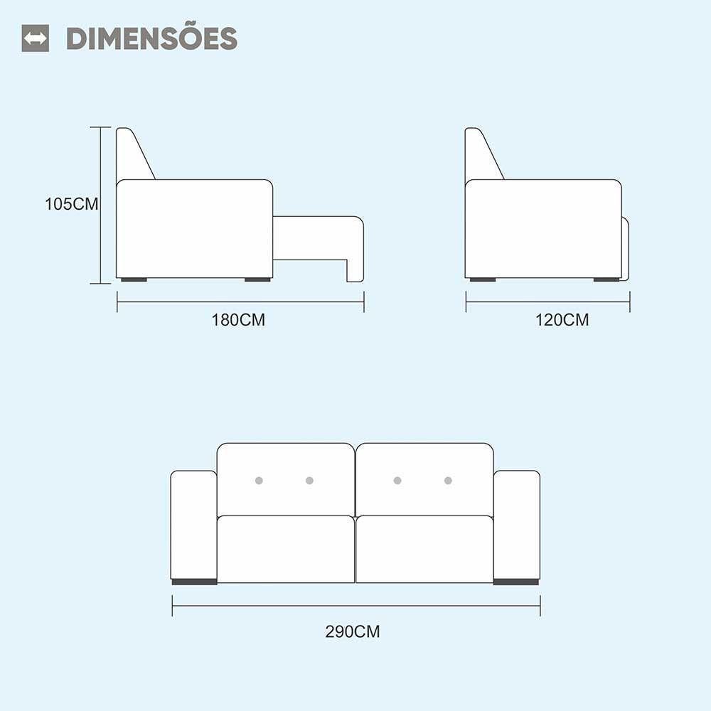 Sofá 5 Lugares Retrátil E Reclinável Bruna 2.90m Suede Móveis Mix Cinza Claro - 5
