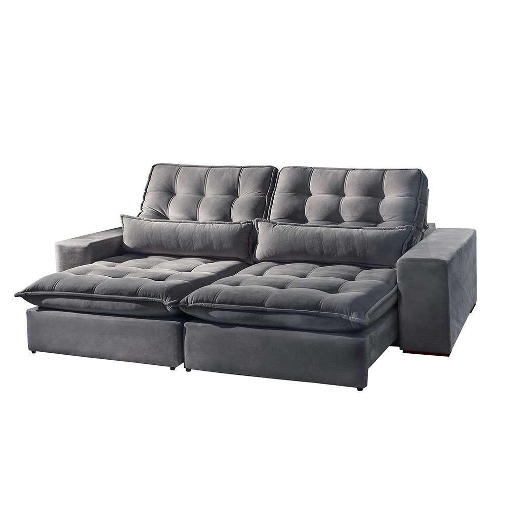 Sofá Bruna 3 Lugares Retrátil E Reclinável 2.30m Suede Móveis Mix Cinza Claro - 1