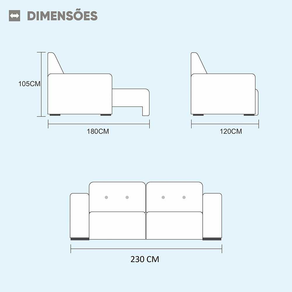 Sofá Bruna 3 Lugares Retrátil E Reclinável 2.30m Suede Móveis Mix Cinza Claro - 5