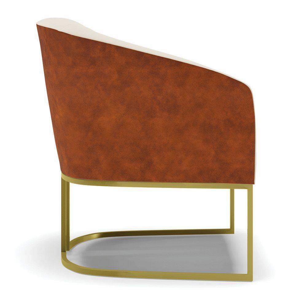 Kit 02 Poltronas Nozes Com Linho Bege A19 Base Dourada - 5