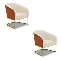 Kit 02 Poltronas Nozes Com Linho Bege A19 Base Dourada - 1