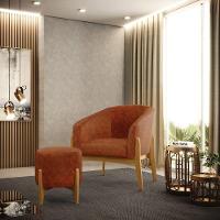 Kit 01 Poltrona E 01 Puff Base Madeira Castanho Nozes - 8