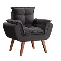 Kit 2 Poltronas Opalas Com Puff Redondo Linho Chumbo - 1