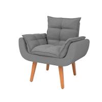 Kit 2 Poltronas Opalas Com Puff Redondo Linho Chumbo - 7