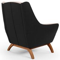 Poltrona Base Em Madeira Corano Preto C-05 Linho Bege C-107