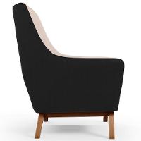 Poltrona Base Em Madeira Corano Preto C-05 Linho Bege C-107 - 5