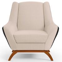 Poltrona Base Em Madeira Corano Preto C-05 Linho Bege C-107 - 10