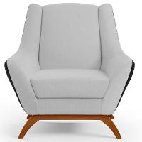 Poltrona Base Em Madeira Corano Preto C-05 Linho Cinza D-315 - 6