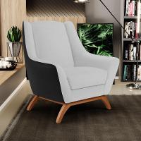 Poltrona Base Em Madeira Corano Preto C-05 Linho Cinza D-315 - 7