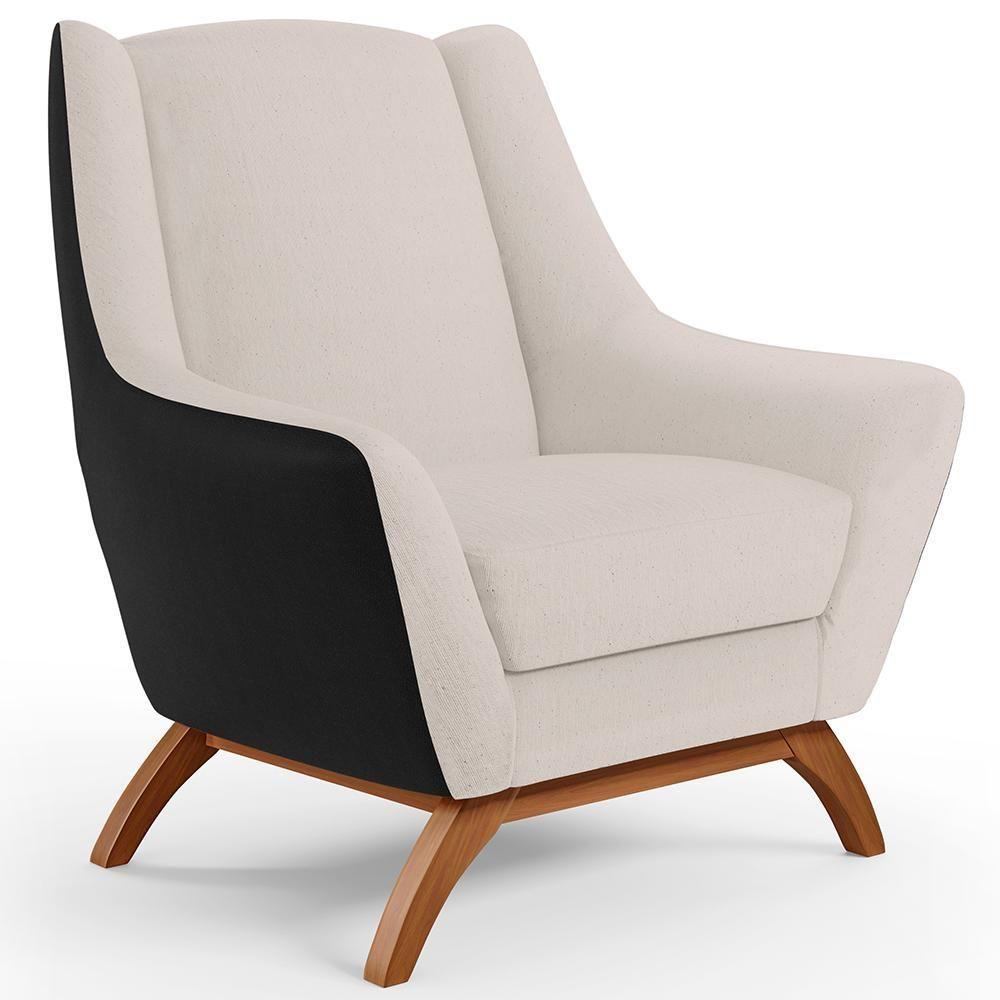 Poltrona Base Em Madeira Corano Preto C-05 Linho Cru C-443 - 1