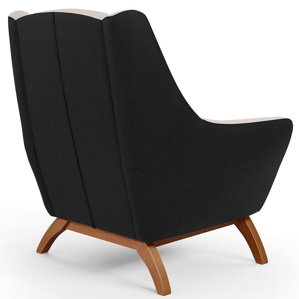 Poltrona Base Em Madeira Corano Preto C-05 Linho Cru C-443 - 3