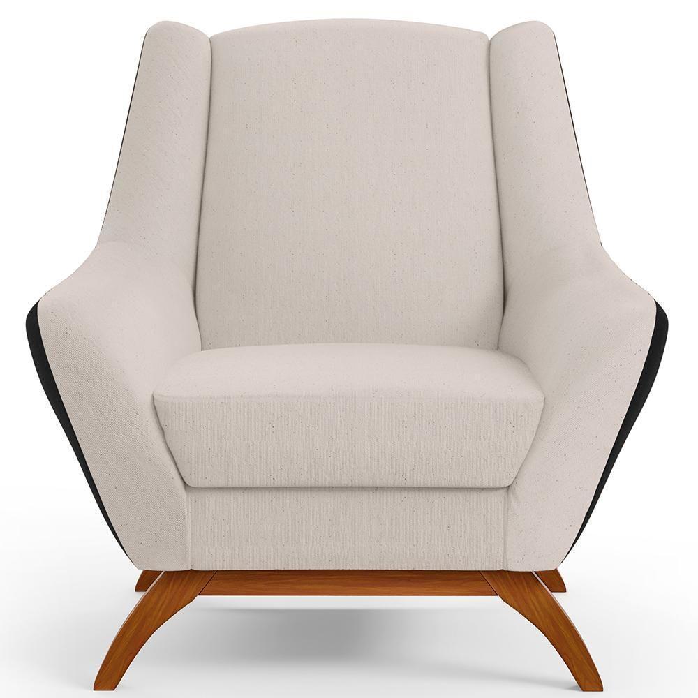 Poltrona Base Em Madeira Corano Preto C-05 Linho Cru C-443 - 7