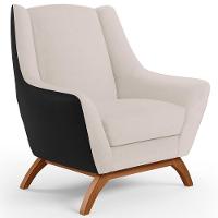 Poltrona Base Em Madeira Corano Preto C-05 Linho Cru C-443 - 1