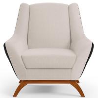 Poltrona Base Em Madeira Corano Preto C-05 Linho Cru C-443 - 10