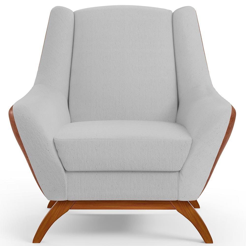 Poltrona Base Em Madeira Camel B-14 Linho Cinza D-315 - 6