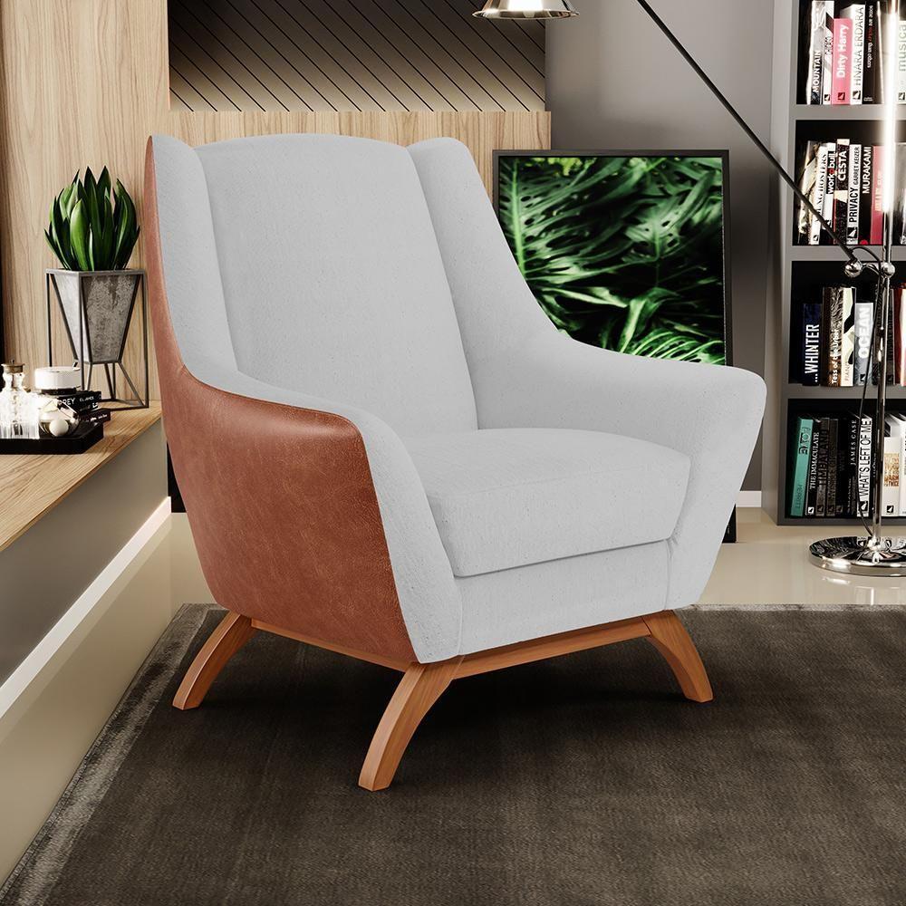 Poltrona Base Em Madeira Camel B-14 Linho Cinza D-315 - 7