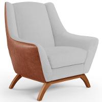 Poltrona Base Em Madeira Camel B-14 Linho Cinza D-315 - 1