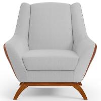 Poltrona Base Em Madeira Camel B-14 Linho Cinza D-315 - 11