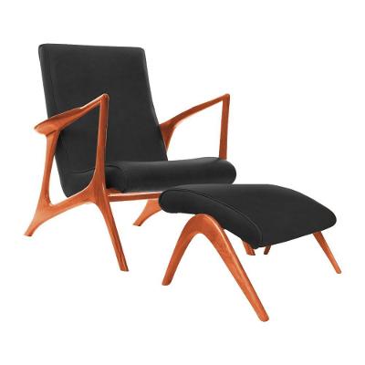 Poltrona Luxo Couro Sintético Preto Vk Anos 50 Com Puff Cor Preto