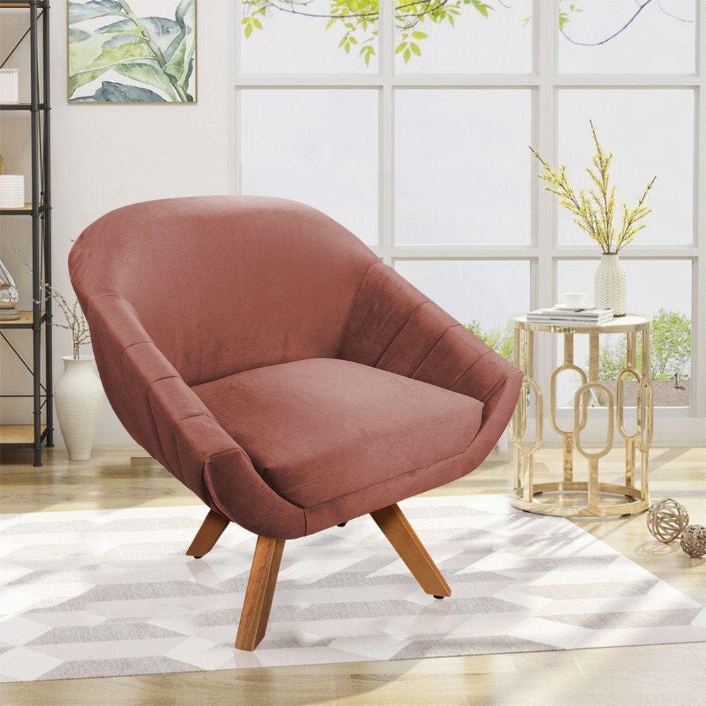 Kit 01 Namoradeira 02 Lugares E 02 Poltronas Giratória Giovana Veludo Rosê Base Madeira - 7