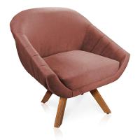 Kit 01 Namoradeira 02 Lugares E 02 Poltronas Giratória Giovana Veludo Rosê Base Madeira - 5