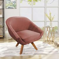 Kit 01 Namoradeira 02 Lugares E 02 Poltronas Giratória Giovana Veludo Rosê Base Madeira - 7