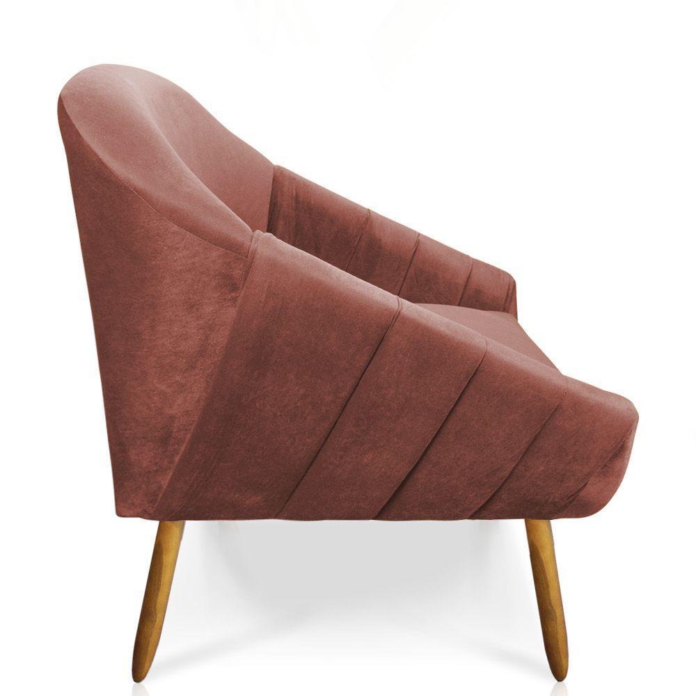 Kit 01 Namoradeira 02 Lugares E 02 Poltronas Giratória Giovana Veludo Rose Base Madeira - 4