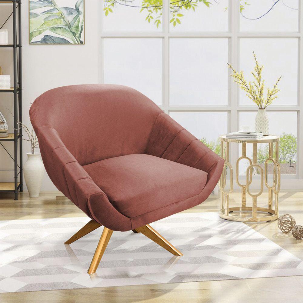 Kit 01 Namoradeira 02 Lugares E 02 Poltronas Giratória Giovana Veludo Rose Base Madeira - 7