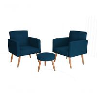 Conjunto 02 Poltronas Decorativas E 1 Puff Dallas - Veludo Turkey Petroleo - 2