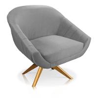 Kit 01 Namoradeira 02 Lugares E 01 Poltrona Giratória Giovana Veludo Cinza Base Madeira - 5