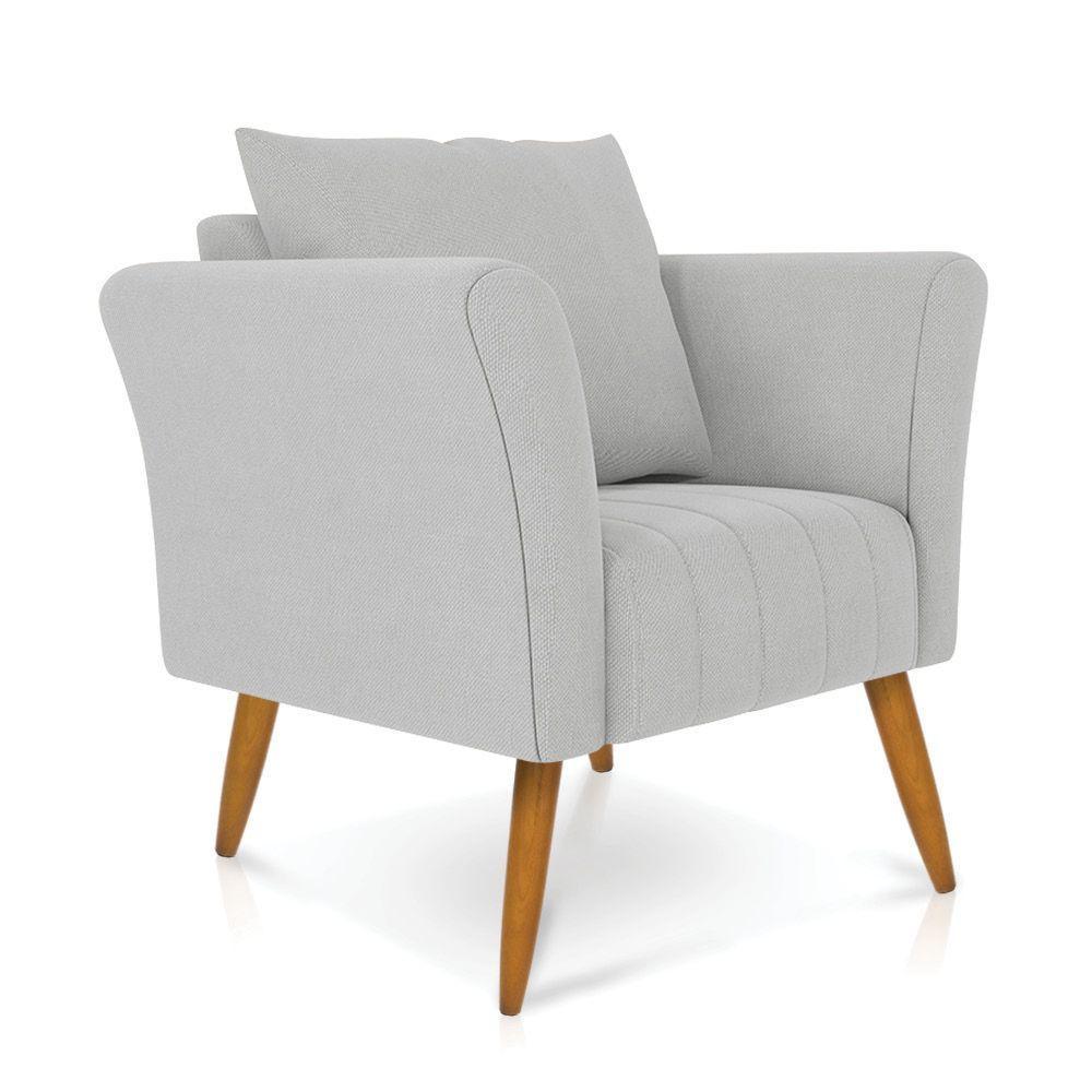 Kit 02 Poltronas Marilia Linho Pés Palito Castanho - D'rossi Cor A05 Cinza Claro - 6