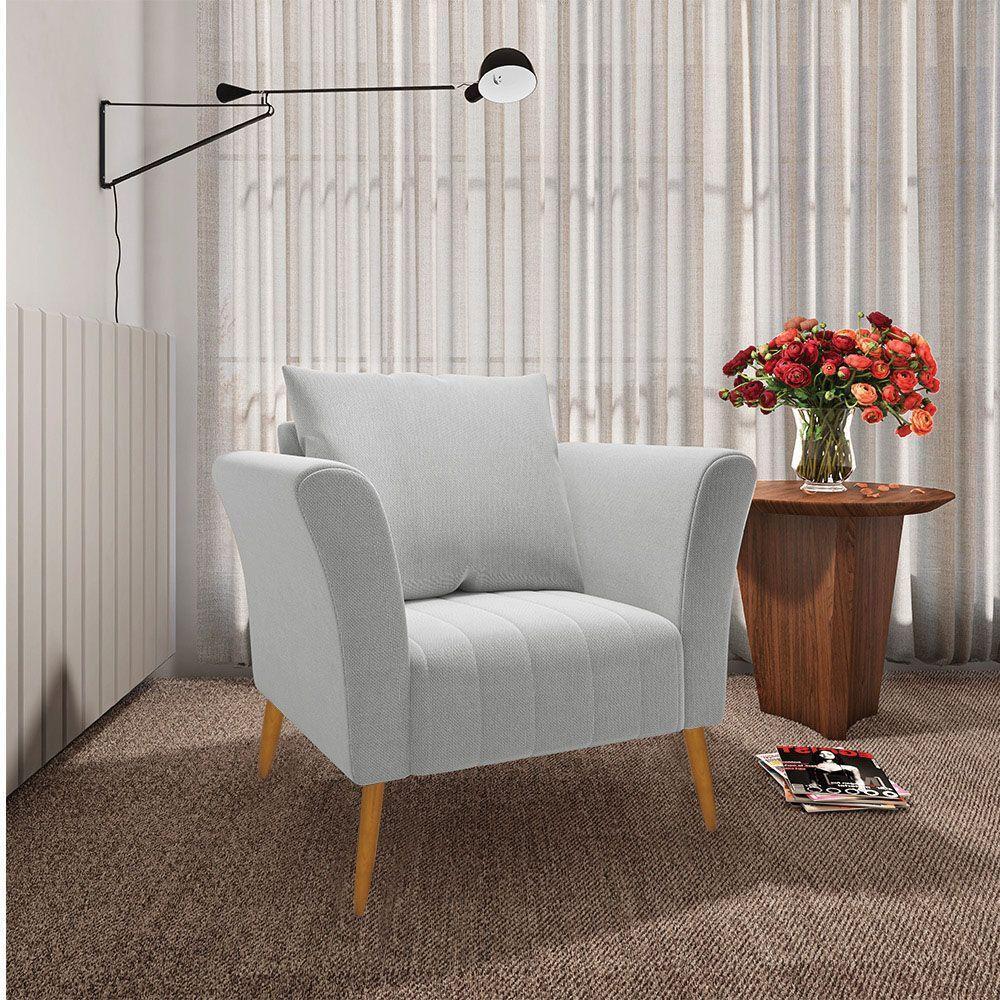 Kit 02 Poltronas Marilia Linho Pés Palito Castanho - D'rossi Cor A05 Cinza Claro - 7