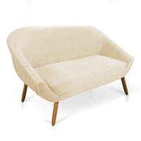 Kit 01 Namoradeira 02 Lugares E 02 Poltronas Giratória Giovana Veludo Base Madeira Bege - 11