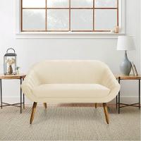 Kit 01 Namoradeira 02 Lugares E 02 Poltronas Giratória Giovana Veludo Base Madeira Bege - 15