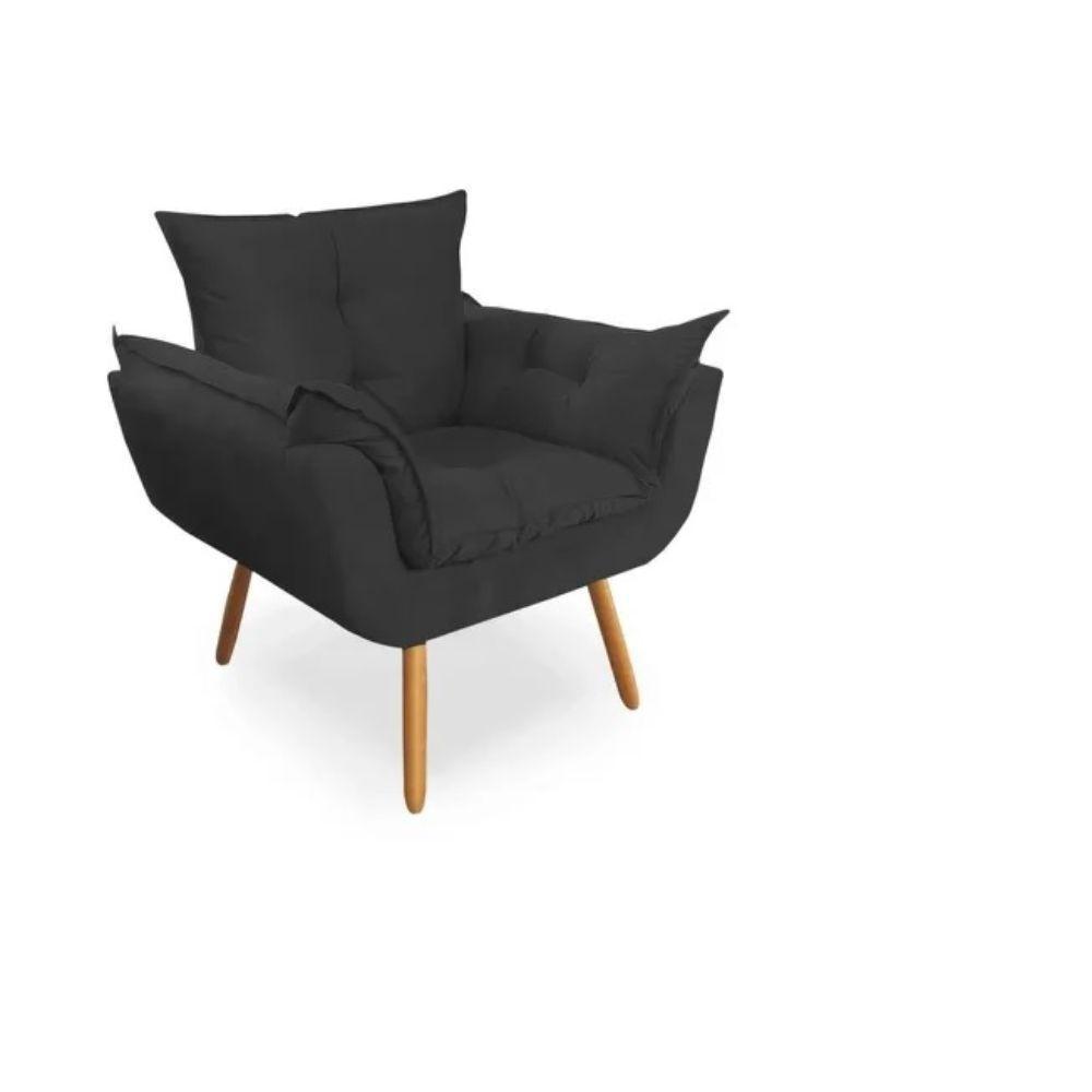 Kit 2 Poltronas Opalas Com Puff Redondo Suede Preto - 4