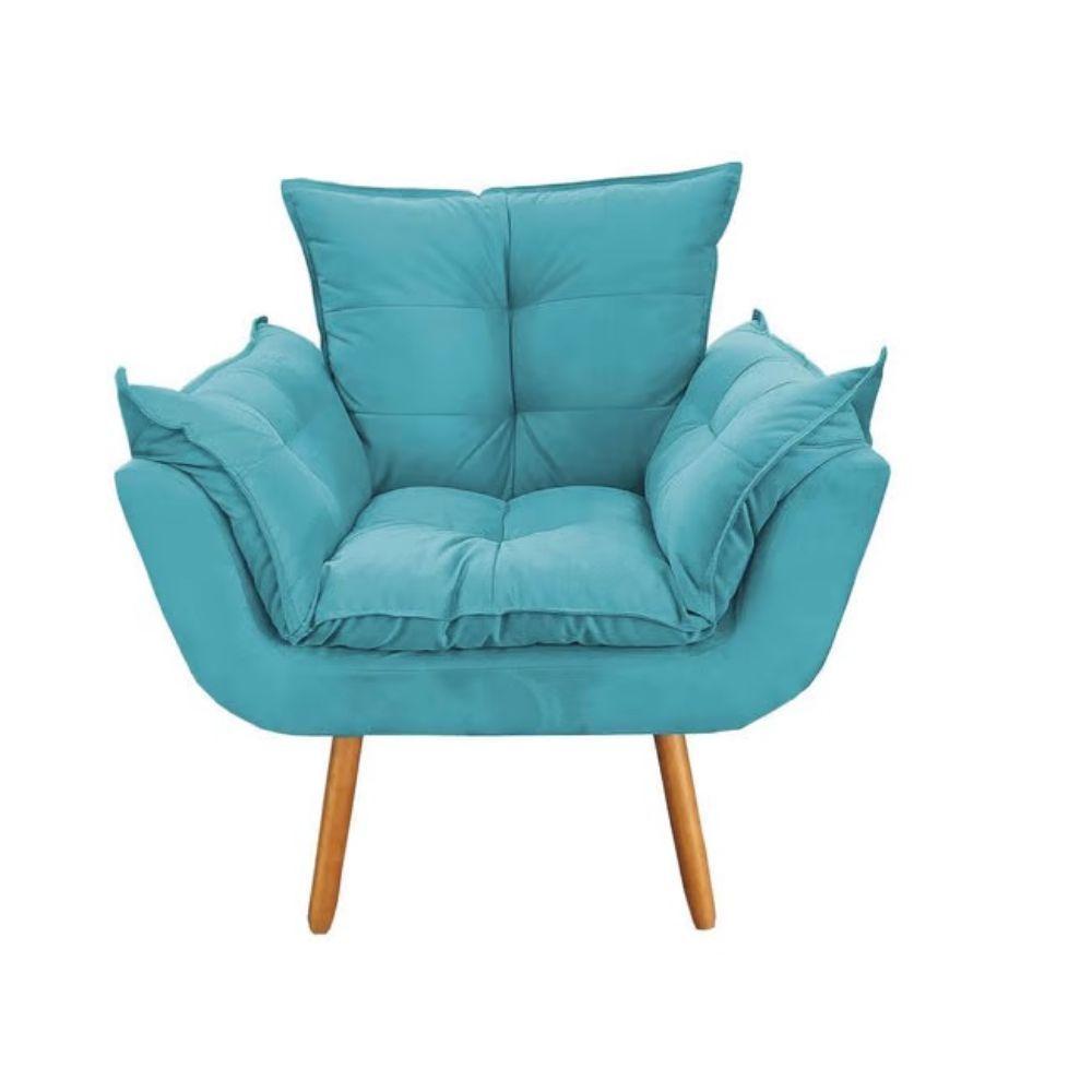 Kit 2 Poltronas Opalas + Puff Redondo Suede Azul Tiffany - 3