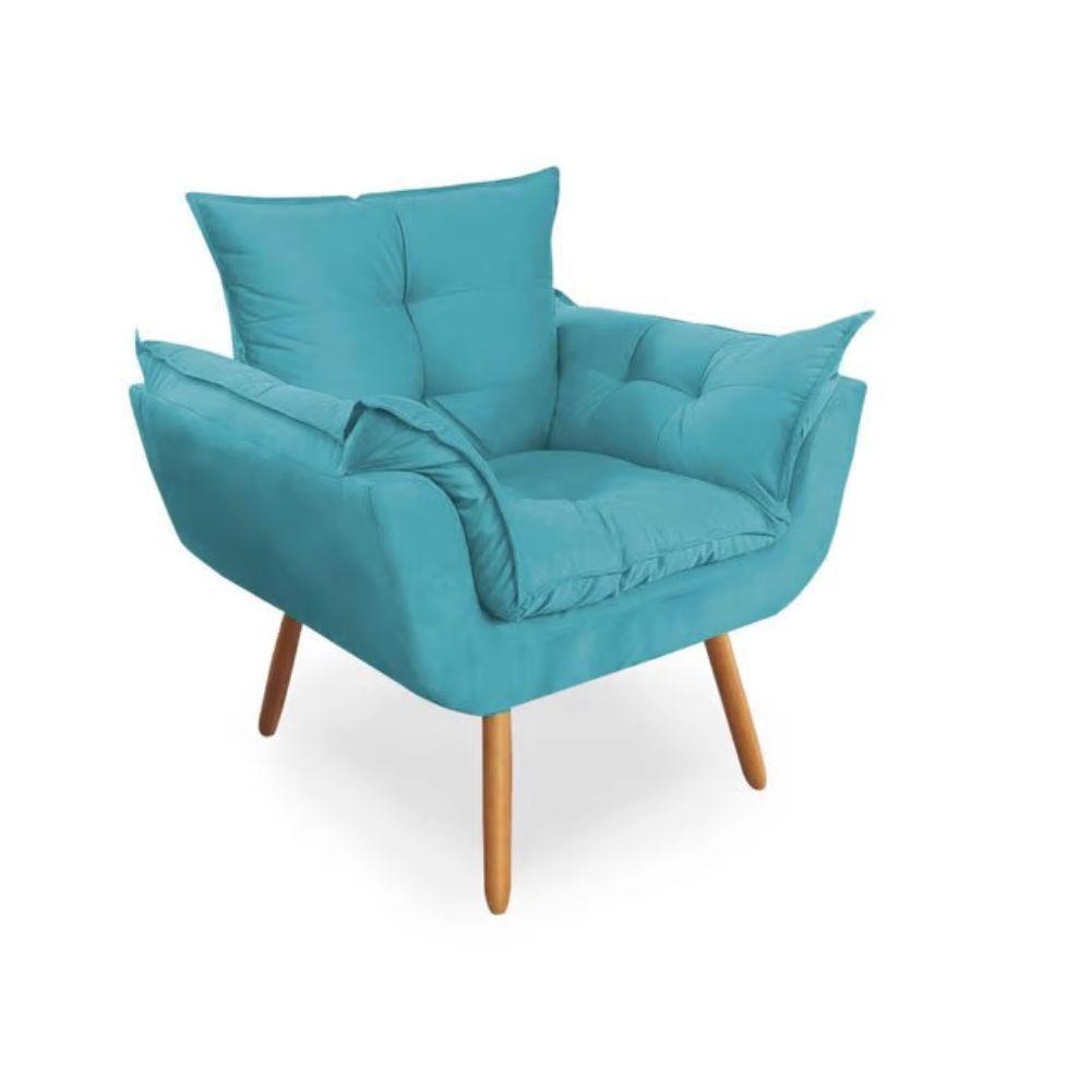 Kit 2 Poltronas Opalas + Puff Redondo Suede Azul Tiffany - 5