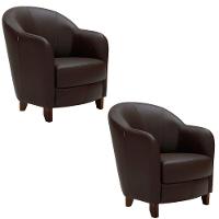 Kit 2 Poltronas Kairós com Pés Madeira Couro Chocolate - 1