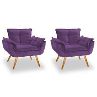 Kit 2 Poltronas Opalas Com Puff Redondo Suede Roxo - 1